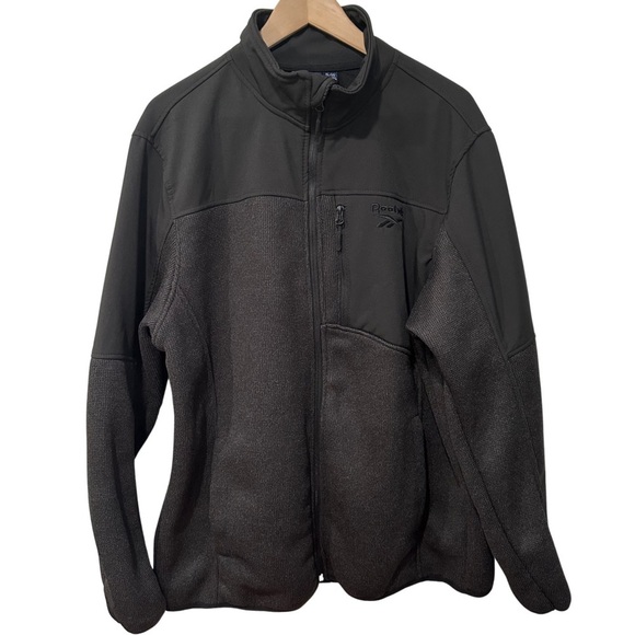 Reebok Full Zip Up Logo Jacket Black XLarge Pockets Mixed Media Athleisure NWOT - Picture 1 of 13